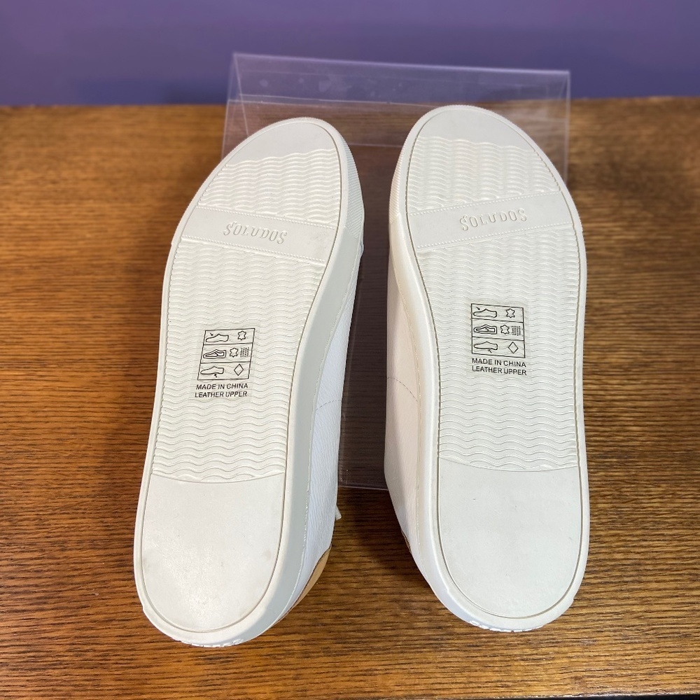 Soludos White Leather Sneakers with Tan Heel Accent - Picture 10 of 14
